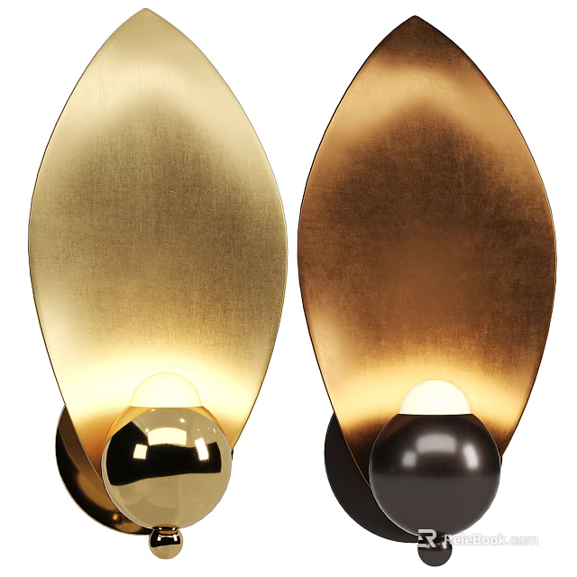 Stylish Modern Gold And Dark Bronze Wall Lamps With Curved Shade And Spherical Base 3d model 