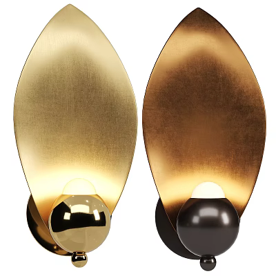 Stylish Modern Gold And Dark Bronze Wall Lamps With Curved Shade And Spherical Base 3d model