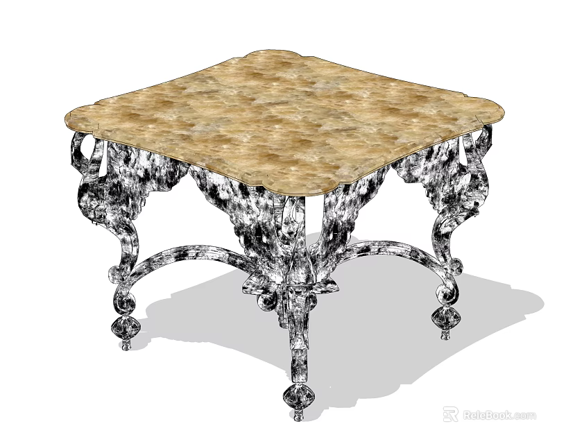Elegant Classic Coffee Table With Marble Top And Intricate Metal Legs 3d model 