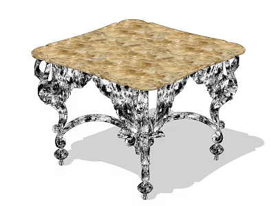 Elegant Classic Coffee Table With Marble Top And Intricate Metal Legs 3d model