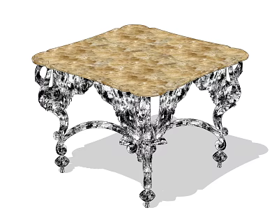 Elegant Classic Coffee Table With Marble Top And Intricate Metal Legs 3d model