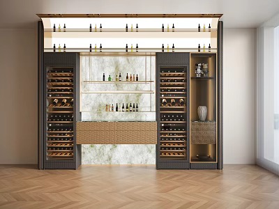 Modern Wine Cabinet With Multiple Wine Racks Marble Countertop Glass Doors And Elegant Lighting 3d model