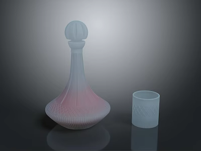 Household Pink Gradient Glass Bottle With Textured Lid And White Diamond Pattern Cup 3d model