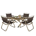 Stylish Outdoor Table With Four Foldable Chairs Wooden Tabletop And Metal Frame