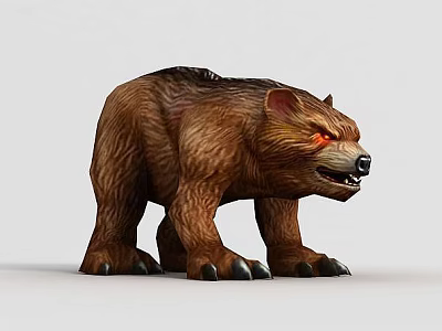 Tech Exhibition Hall Featuring 3D Brown Bear Model With Red Eyes And Sharp Claws 3d model