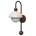 Modern Dome Shaped Wall Lamp With White Marble Lampshade Black Metal Stand And Wooden Balls