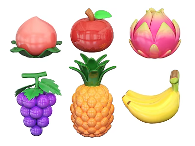 Vibrant Assorted Fresh Fruits Including Peach Apple Dragon Fruit Grapes Pineapple And Banana 3d model