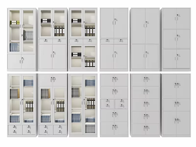 White Bookcases Modern Design with Open Shelves Cabinet Doors and Multiple Compartments 3d model