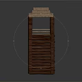 Rustic Slatted Wooden Tower with Hexagonal Structure and Layered Roof Design