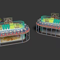 Circular Retail Display Stands With Illuminated Borders And Various Products For Promotion