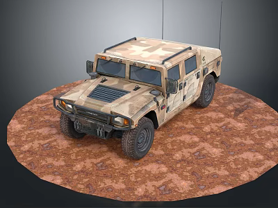 Camouflage Military Vehicle With Off Road Tires And Antenna On Desert Terrain 3d model