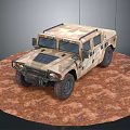Camouflage Military Vehicle With Off Road Tires And Antenna On Desert Terrain