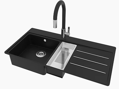 Modern Black Kitchen Sink With Faucet And Integrated Drainer For Contemporary Kitchen Countertops 3d model