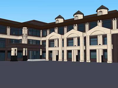 Modern Classical Office Building With Symmetrical Design Large Windows And Stone Exterior 3d model