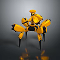 Detailed Yellow Mechanical Spider Robot With Multiple Arms And Black Legs