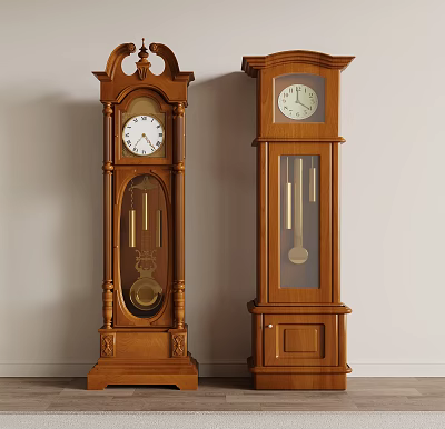 Classic Wooden Grandfather Clocks In Indoor Space 3d model