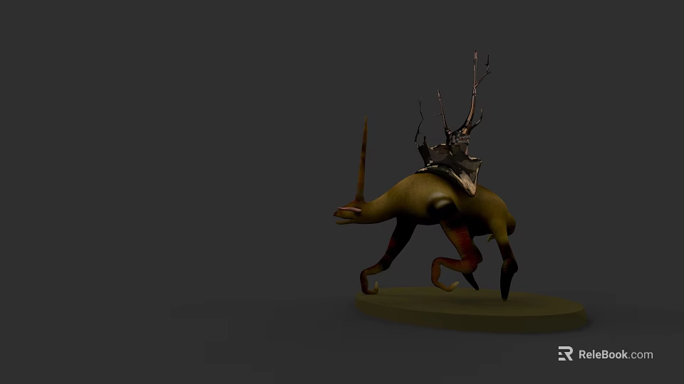 Detailed 3D Fantasy Creature Model With Back Structures On Green Base 3d model 