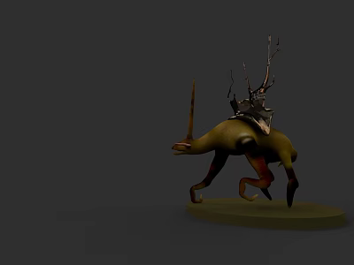 Detailed 3D Fantasy Creature Model With Back Structures On Green Base 3d model