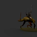 Detailed 3D Fantasy Creature Model With Back Structures On Green Base