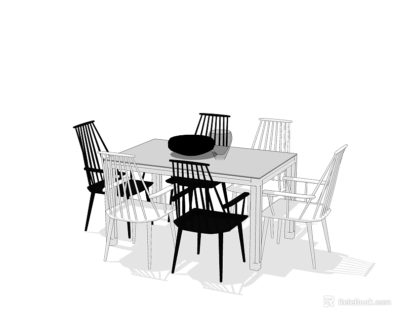 Modern Dining Table Set with Stylish Chairs for Home Dining Room 3d model 