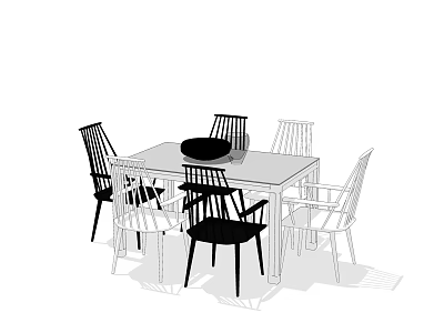 Modern Dining Table Set with Stylish Chairs for Home Dining Room 3d model
