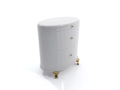 Stylish White Bedside Table With Three Drawers Gold Knobs And Gold Legs Design 3d model
