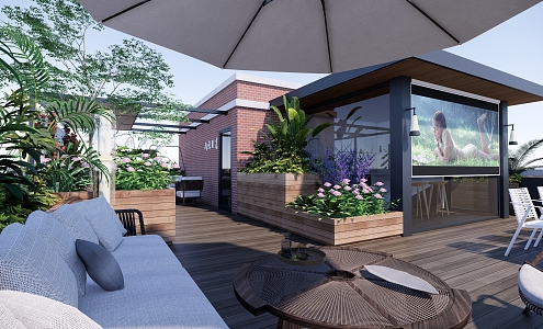 Modern Garden Roof Garden Courtyard 3d model