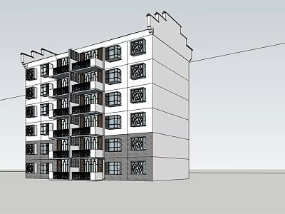 Modern Multi Storey Residential Building Wireframe Design With Balconies And Windows 3d model