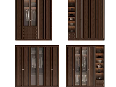 Modern Wooden Wardrobe Interior Design with Glass Doors Drawers and Storage Shelves 3d model