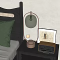 Bedside Table With Table Lamp Astronaut Figurine Framed Art And Vintage Radio