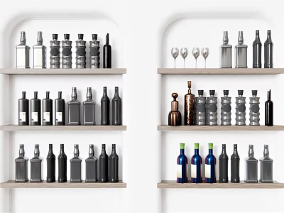 Modern Wine Bottle Wine Glass Bottle Wine Glass Goblet 3d model