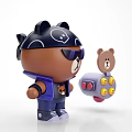 Game Movie Characters With Black Skull Hat Sunglasses Purple Vest Small Bear And Smiley Emojis