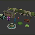 Green And Silver Weapon Components With Launcher Case Parts And Equipment
