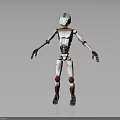 White Mechanical Robot Character with Red Joints Silver Head and Blue Feet Design Features