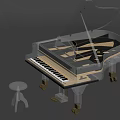 Elegant Piano Room Interior With Transparent Glass Piano And Golden Details
