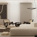Modern Minimalist Neutral Tone Living Dining Room With Cozy Soft Sofas And Elegant Wall Art