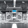Modern Tech Control Room Interior With Audio Speakers Console And Lighting 3d model