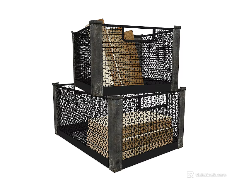 Stacked Metal Wire Mesh Storage Baskets With Black Frame For Organizing Items In Home 3d model 