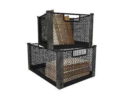 Stacked Metal Wire Mesh Storage Baskets With Black Frame For Organizing Items In Home 3d model