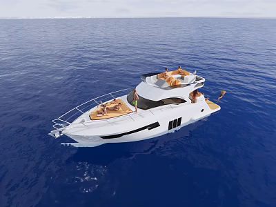 Luxury Yacht Sailing On Blue Ocean With Relaxing People 3d model