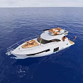 Luxury Yacht Sailing On Blue Ocean With Relaxing People