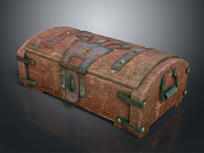 Vintage Wooden Trunk With Worn Texture Metal Straps Hinges And Handle 3d model