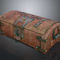 Vintage Wooden Trunk With Worn Texture Metal Straps Hinges And Handle