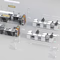 Modern Reception Desks With Info Signs Queue Railings And Service Counters 3d model