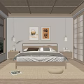 Japanese Style Bedroom With Wooden Ceiling Shoji Doors And Decorative Paintings