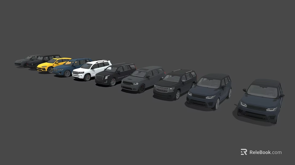 Various Colored Cars Parked In A Row With Different Models And Styles 3d model 