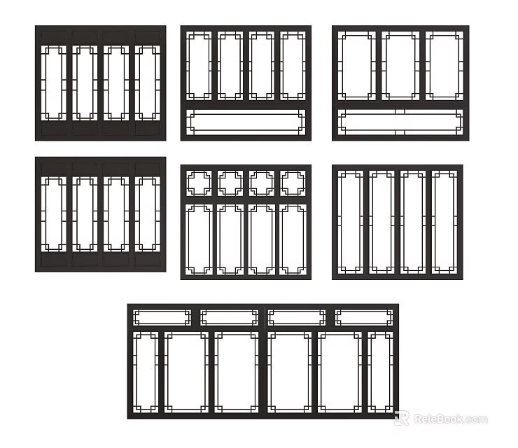 Various Window Frame Designs With Different Grid Patterns And Layouts 3d model