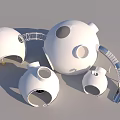 White Spherical Garden Ornaments With Different Sizes Openings And Linked Pathways 3d model
