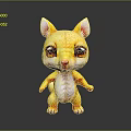 Cute 3D Game Movie Character With Big Yellow Eyes And Yellow White Fur Standing Pose
