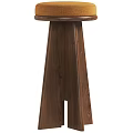 Modern Wooden Bar Stool With Tapered Legs And Upholstered Seat